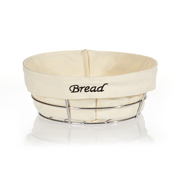 Biradlı Brd-Hw179B Beyaz Bezli Yuvarlak Ekmek Sepeti 23X23X8,5 Cm Beyaz Bezli Krom Telli