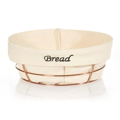 Biradlı Brd-Hw179B-Bakır Beyaz Bezli Yuvarlak Ekmek Sepeti Bakır Telli 23X23X8,5 Cm