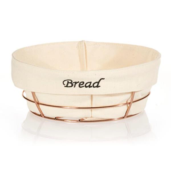 Biradlı Brd-Hw179B-Bakır Beyaz Bezli Yuvarlak Ekmek Sepeti Bakır Telli 23X23X8,5 Cm