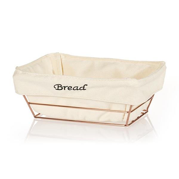 Biradlı Brd-Hw182B-Bakır Beyaz Bezli Dikdörtgen Ekmek Sepeti Bakır Telli 22X16X7,5 Cm