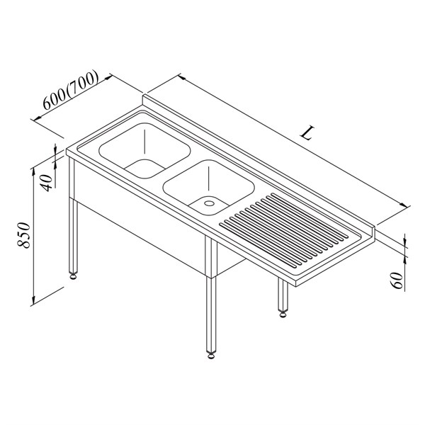 Öztiryakiler Bulasık Makınesı Ustu Evyelı Tezgah 2G/1D Sag Demonte 160*60