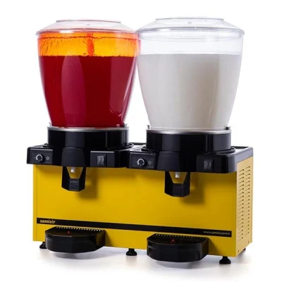 Samixir 22 + 22 L Panoramik Twin Fıskiyeli + Karıştırıcılı Soğuk İçecek Dispenseri Analog Sarı