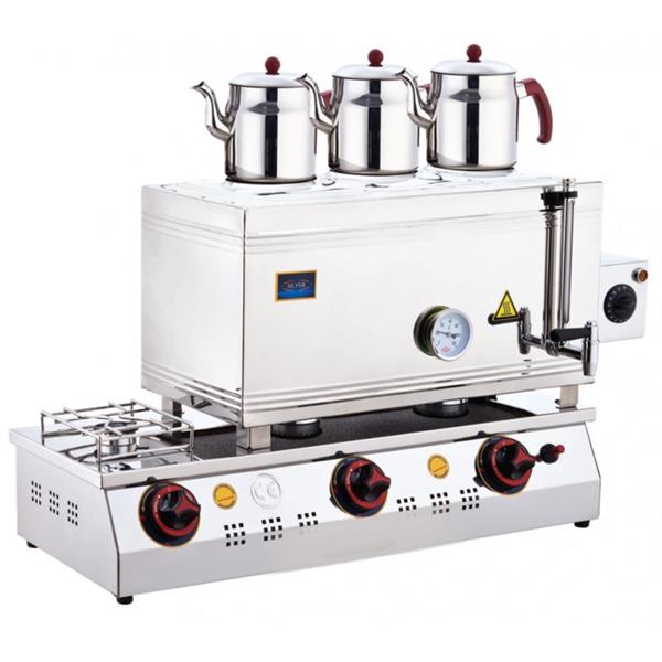 SilverInox 2102-D 85 Model 4 Demlikli Çift Taban Kaynaklı Doğalgazlı ve Elektrikli Çay Ocağı